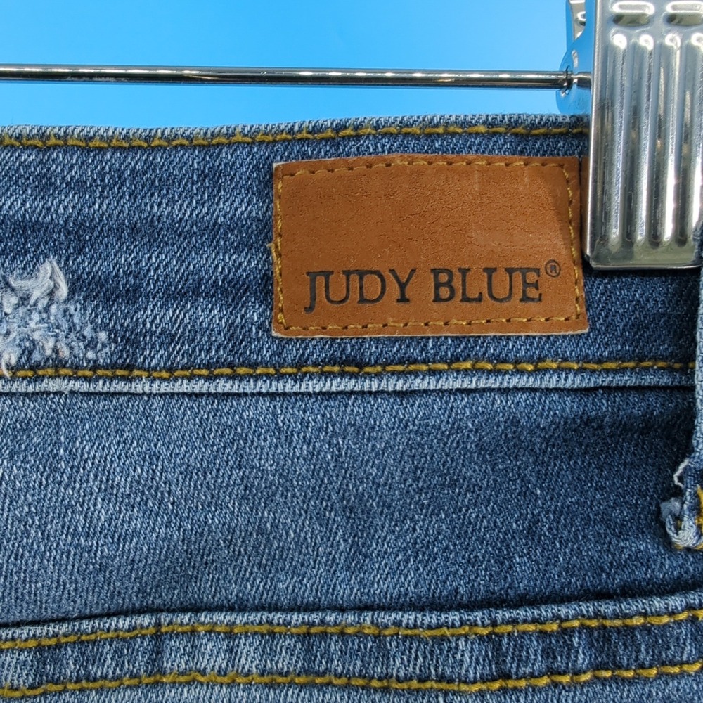 Judy Blue Skinny Fit Distressed Leopard Patch Jeans Medium Wash JB8265MD 7/28 - Picture 11 of 14